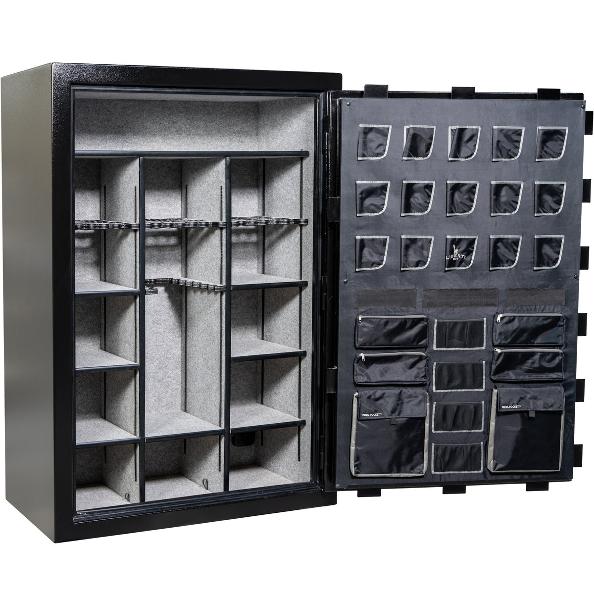 Collector T | Level 5 Security | 110 Minute Fire Protection | Dimensions: 72”(H) x 50”(W) x 27.5&quot;(D) | Black Textured Electronic Lock - Open  Door