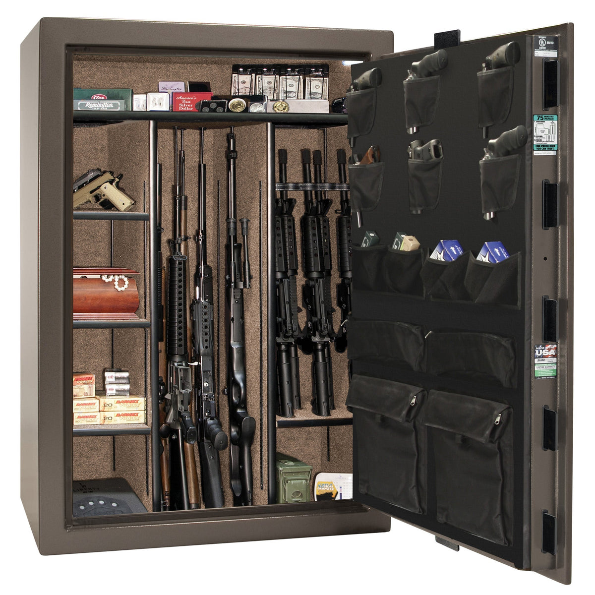 Fatboy Jr. Series | Extreme 6-in-One Flex Interior | Level 4 Security | 75 Minute Fire Protection | Dimensions: 60.5&quot;(H) x 42&quot;(W) x 22&quot;(D) | Up to 45 Long Guns | Bronze Textured | Electronic Lock – Open