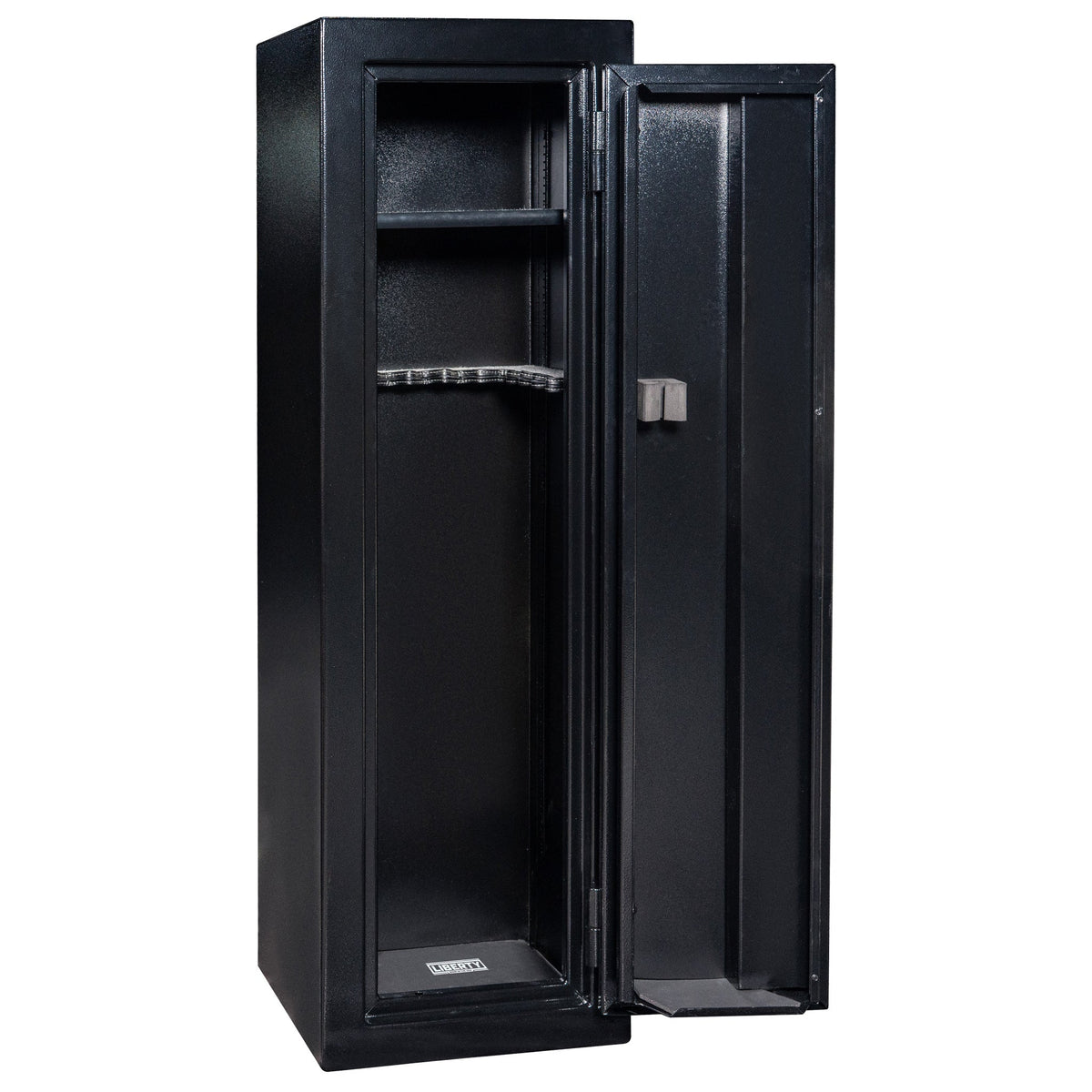 Gun Cabinet 14 | Dimensions: 59&quot;(H) x 18&quot;(W) x 16&quot;(D*) | Textured Black - Open